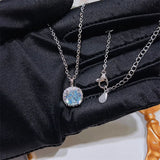 925 Silver Necklace with Aquamarine & Diamond Pendant