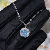 925 Silver Necklace with Aquamarine & Diamond Pendant