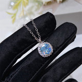 925 Silver Necklace with Aquamarine & Diamond Pendant