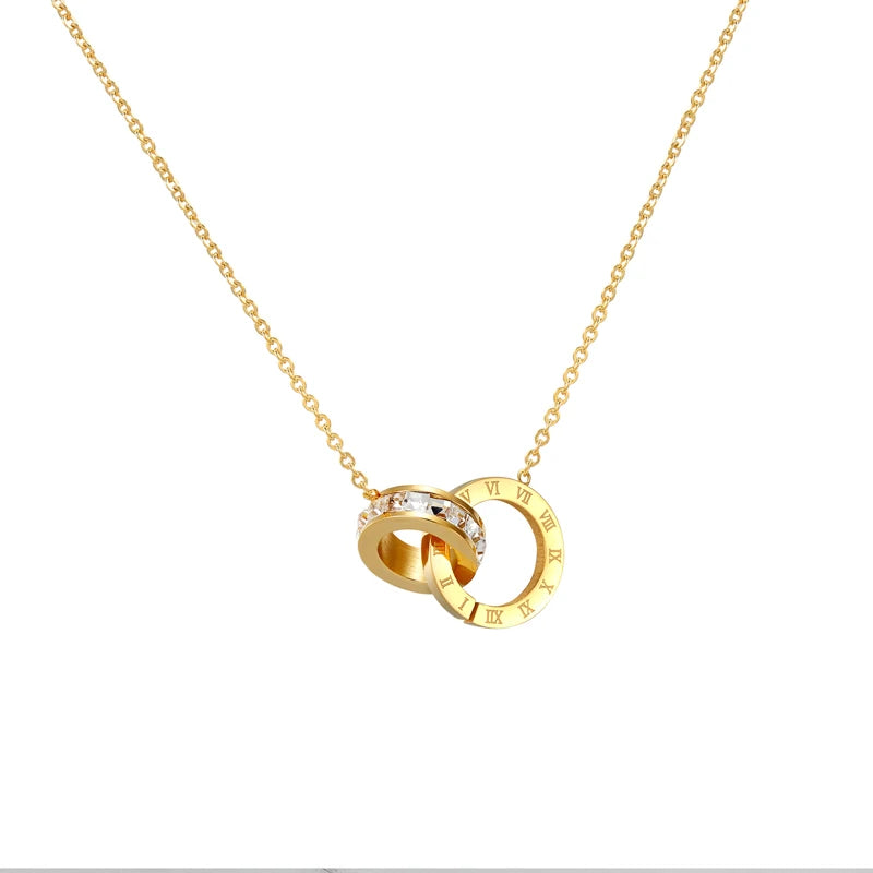 Crystal Roman Numeral Pendant Double Buckle Necklace