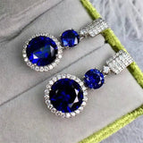 Sapphire Earrings 925 Silver Set for Wedding
