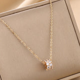 Dense Inlaid Rhinestone Ladies Necklace Titanium Steel Gold-plated Pendant