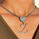 Cursive Letter Heart Necklace Iced Out Cuban Chain Choker Hip hop Jewelry
