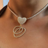 Cursive Letter Heart Necklace Iced Out Cuban Chain Choker Hip hop Jewelry