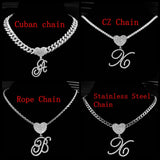 Cursive Letter Heart Necklace Iced Out Cuban Chain Choker Hip hop Jewelry