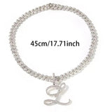 Cursive Letter Pendant Iced Out Cuban Necklace with Zircon Link Chain Choker