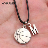 A-Z Letter Basketball DIY Pendant Leather Necklace For Men Women Jewelry Couple