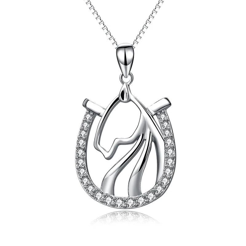 Horse Head Pendant Necklace 925 Sterling Silver Jewelry
