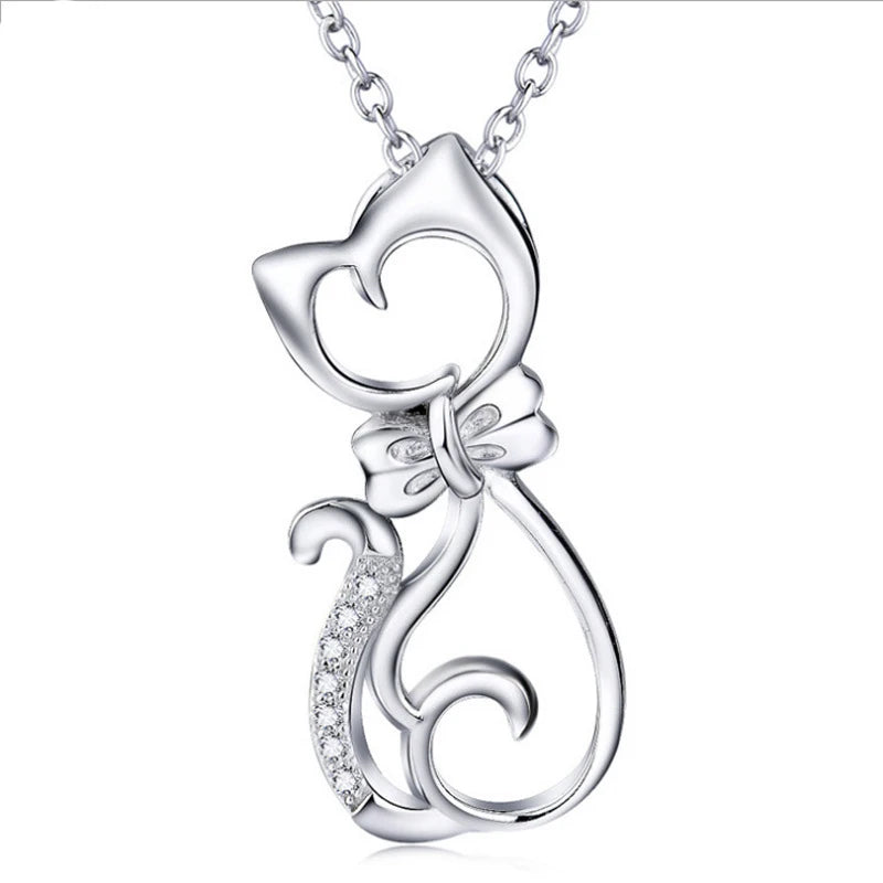 S925 Sterling Silver Butterfly Cat Necklace Clavicle Chain