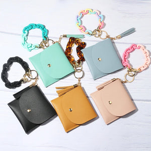 Tassel Keychain Bracelet Ladies PU Bag Keyring Acrylic Keychain