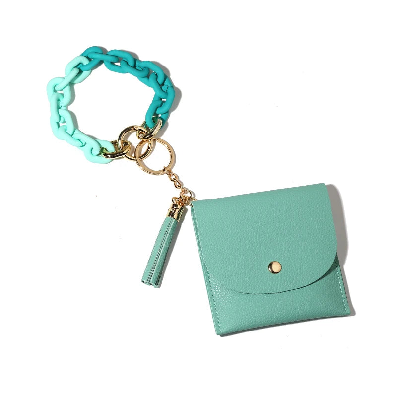 Tassel Keychain Bracelet Ladies PU Bag Keyring Acrylic Keychain
