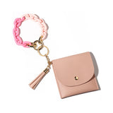 Tassel Keychain Bracelet Ladies PU Bag Keyring Acrylic Keychain