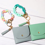 Tassel Keychain Bracelet Ladies PU Bag Keyring Acrylic Keychain