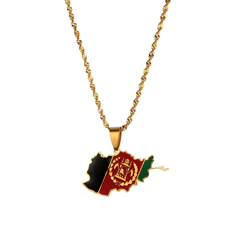 Afghanistan Map Flag Pendant Chains Necklaces Afghan Jewelry