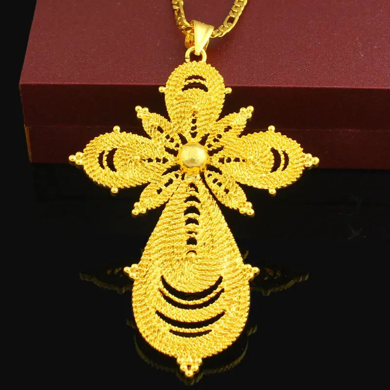 African Big Cross Pendant Necklace 24K Jewelry Ethiopian/Eritrea/India