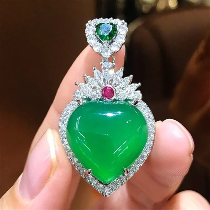 Agate Chalcedony Heart Pendant Necklace Jewelry