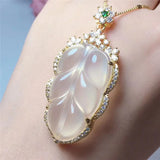 Agate High Ice Pith Leaf Pendant Women's Branches and Jade Leaves Pendant