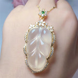 Agate High Ice Pith Leaf Pendant Women's Branches and Jade Leaves Pendant