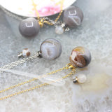 Agate Geode Bead Pendant Necklace for Essential Oil