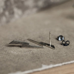 Solid 925 Silver Lightning Stud Earrings Punk Rock Hip Hop Jewelry