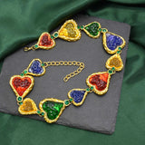 Colorful Acrylic Heart Rhinestone Necklace for Women Girls