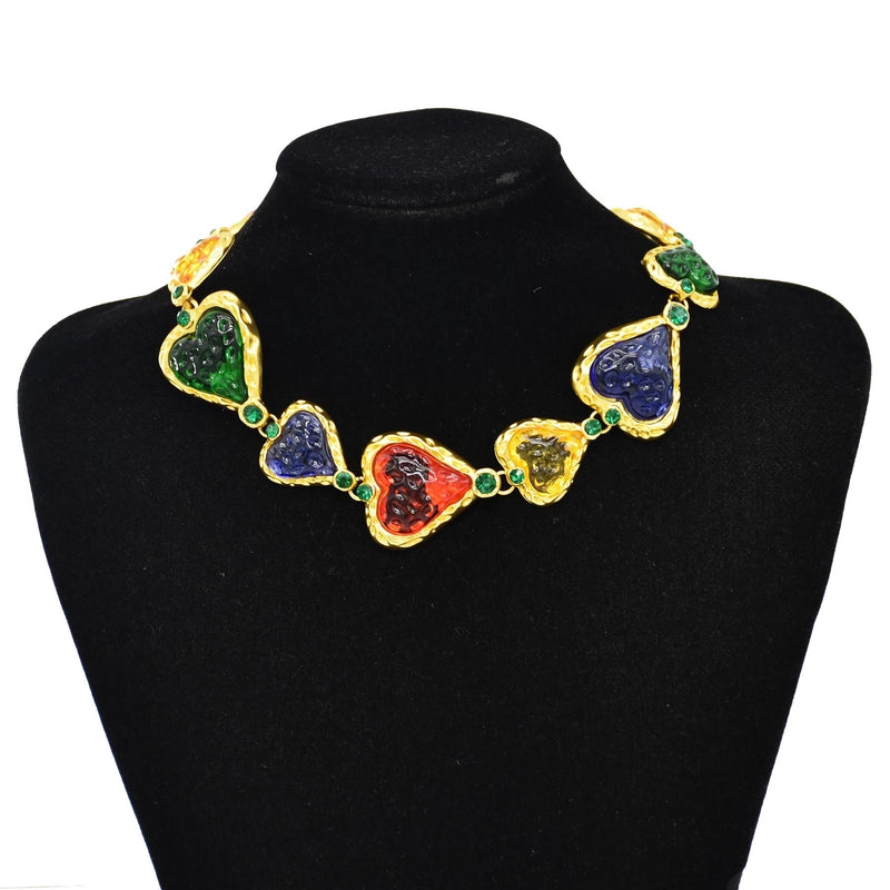 Colorful Acrylic Heart Rhinestone Necklace for Women Girls