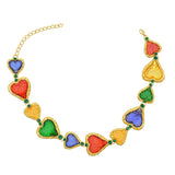 Colorful Acrylic Heart Rhinestone Necklace for Women Girls