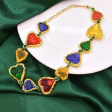 Colorful Acrylic Heart Rhinestone Necklace for Women Girls