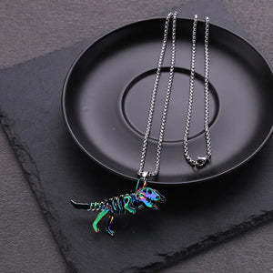 Colorful Dinosaur Skeleton Pendant Halloween Skull Necklace