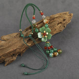 Alloy Petal Agate Necklace Peace Flower Semi Precious Stone Hand Woven Ethnic