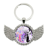 TV Angel Wings Glass Pendant Keychain Birthday Gift