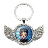 TV Angel Wings Glass Pendant Keychain Birthday Gift