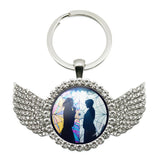 TV Angel Wings Glass Pendant Keychain Birthday Gift