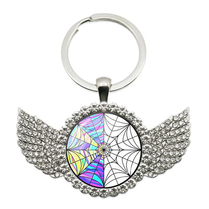 TV Angel Wings Glass Pendant Keychain Birthday Gift