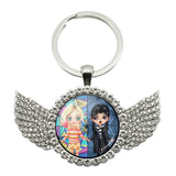 TV Angel Wings Glass Pendant Keychain Birthday Gift