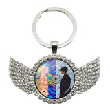 TV Angel Wings Glass Pendant Keychain Birthday Gift
