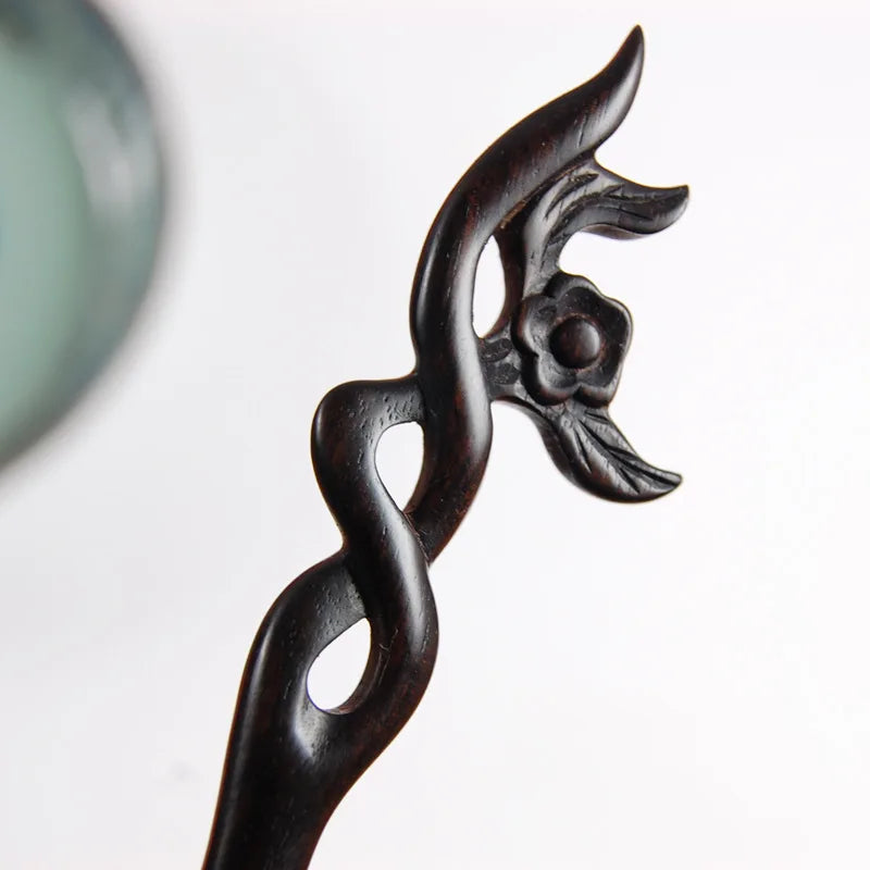 Vintage Wooden Hair Forks Clips Blackwood Carved Hairpin Sticks