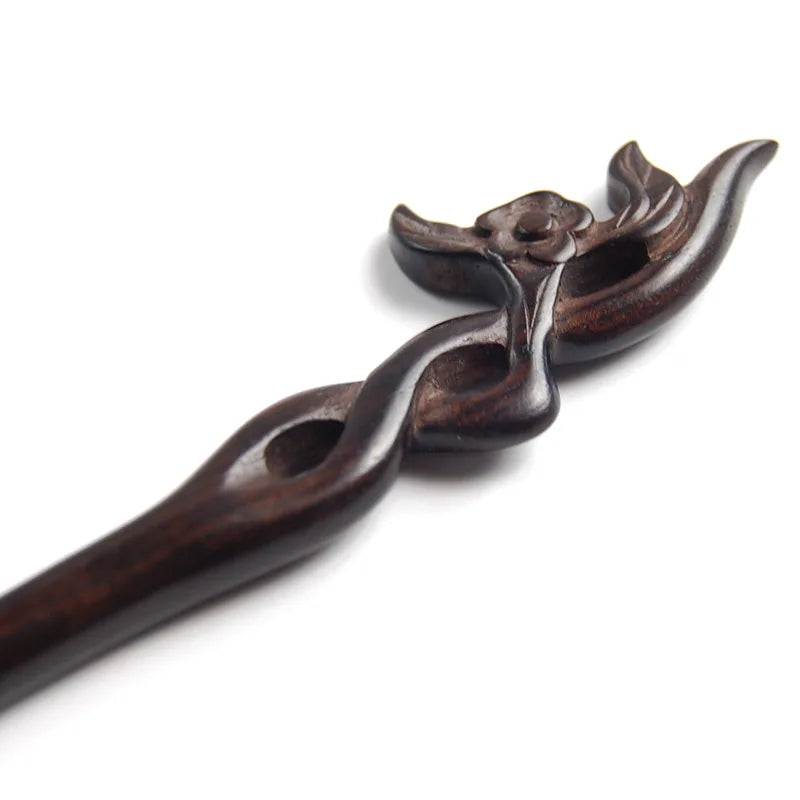 Vintage Wooden Hair Forks Clips Blackwood Carved Hairpin Sticks
