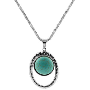 Angel Eyes Retro Turquoise Pendant Double Ring Necklace