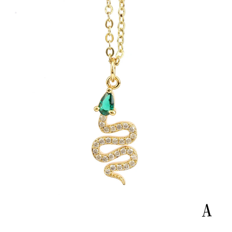 Snake Zircon Dangle Necklaces Copper Plated Minimalist Wedding Jewelry