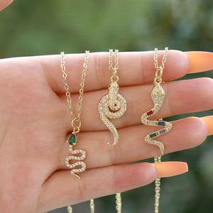 Snake Zircon Dangle Necklaces Copper Plated Minimalist Wedding Jewelry