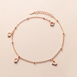 Women's Silver Heart Anklet Bracelet 925 Summer Foot Chain Rose