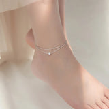 Silver 925 Anklet Double Layer Zircon Foot Bracelet