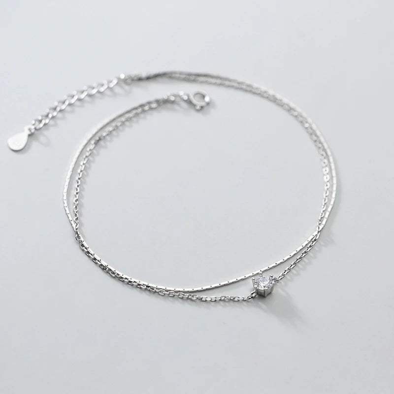 Silver 925 Anklet Double Layer Zircon Foot Bracelet