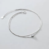 Silver 925 Anklet Double Layer Zircon Foot Bracelet