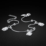 Women's Silver Anklet with Frog Pendant, 925 Sterling Silver Chain