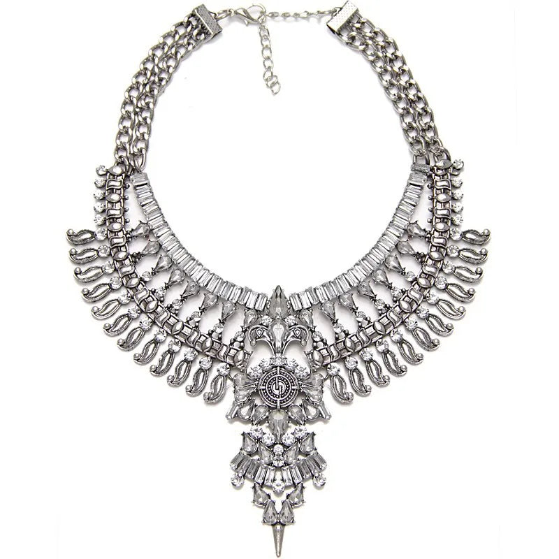 Antique Crystal Gem Choker Bridal Rhinestone Vintage Maxi Statement Necklace