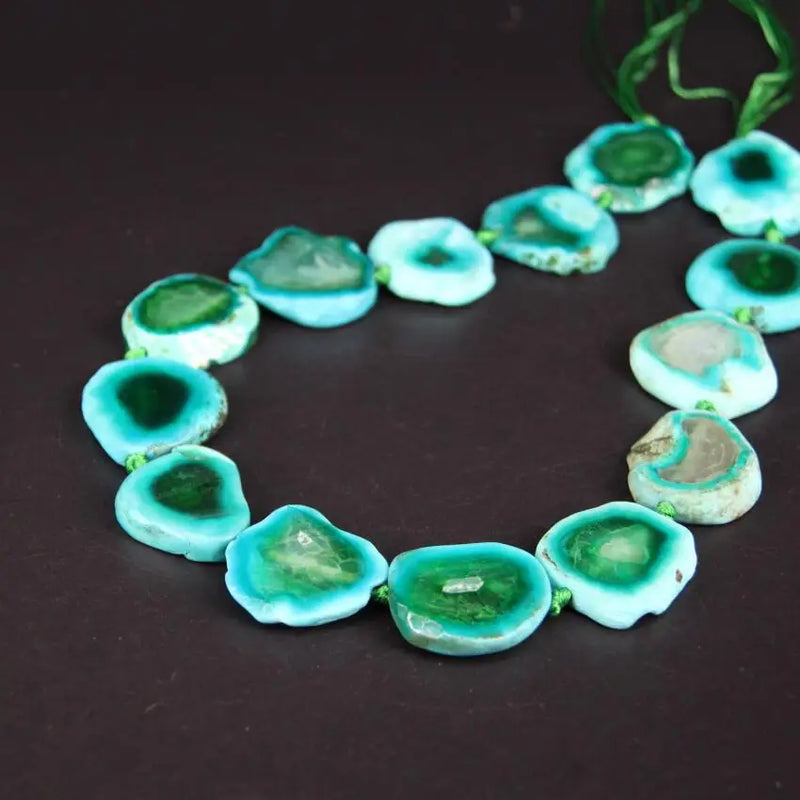 Green Crack Agates Slab Nugget Beads, Natural Stone Gems Slice Pendants