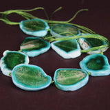 9PCS Green Crack Agate Slab Nugget Loose Beads Natural Stone Slice Pendants