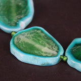 9PCS Green Crack Agate Slab Nugget Loose Beads Natural Stone Slice Pendants